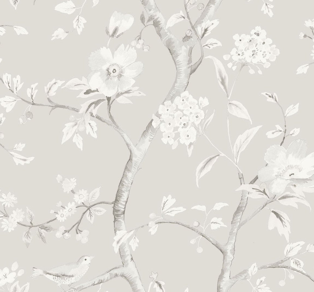 Southport Floral Trail Metallic Silver and Fog LN11108 by Lillian August Designer Wallpaper