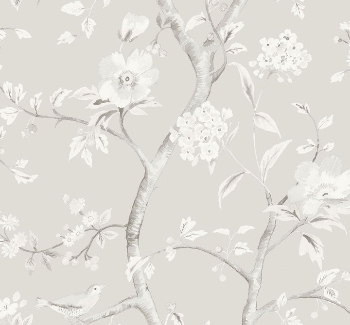 Southport Floral Trail Metallic Silver and Fog LN11108 by Lillian August Designer Wallpaper