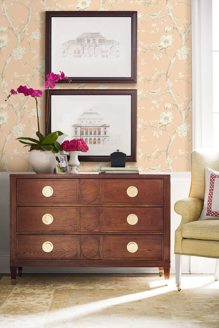 Southport Floral Trail Soft Melon and Arrowroot LN11111 by Lillian August Designer Wallpaper