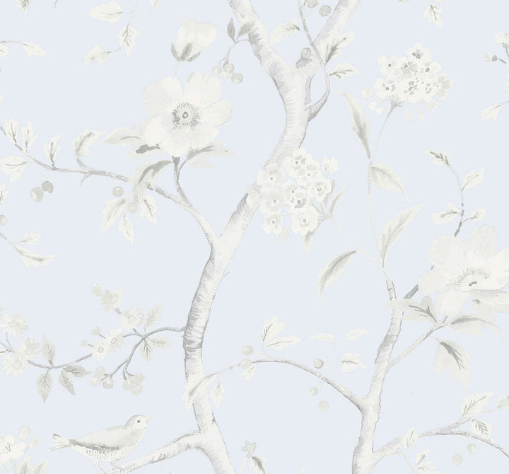 Southport Floral Trail Blue Frost and Cove Gray LN11122 by Lillian August Designer Wallpaper