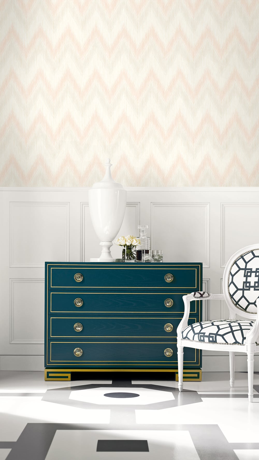 Regent Flamestitch Stringcloth Soft Melon and Arrowroot LN11201 by Lillian August Designer Wallpaper