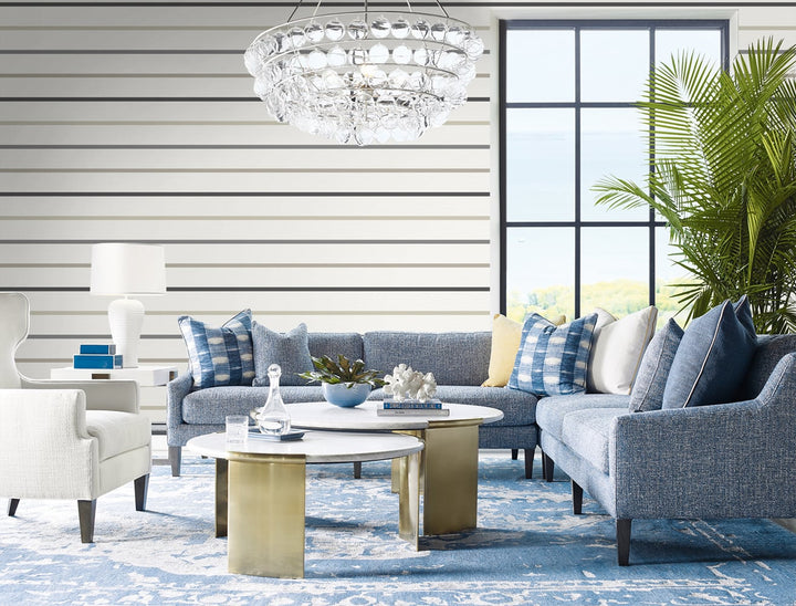 Crew Stripe Ivory, Wrought Iron, and Sand Dollar LN11400 by Lillian August Designer Wallpaper