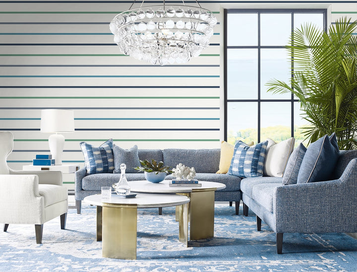 Crew Stripe Midnight Blue, Spearmint, and Eggshell LN11412 by Lillian August Designer Wallpaper