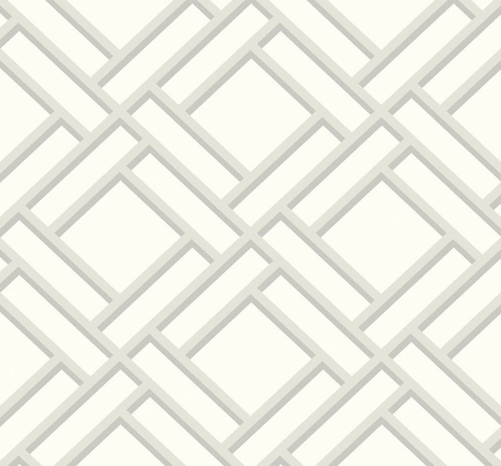 Block Trellis Metallic Silver and Eggshell LN11500 by Lillian August Designer Wallpaper