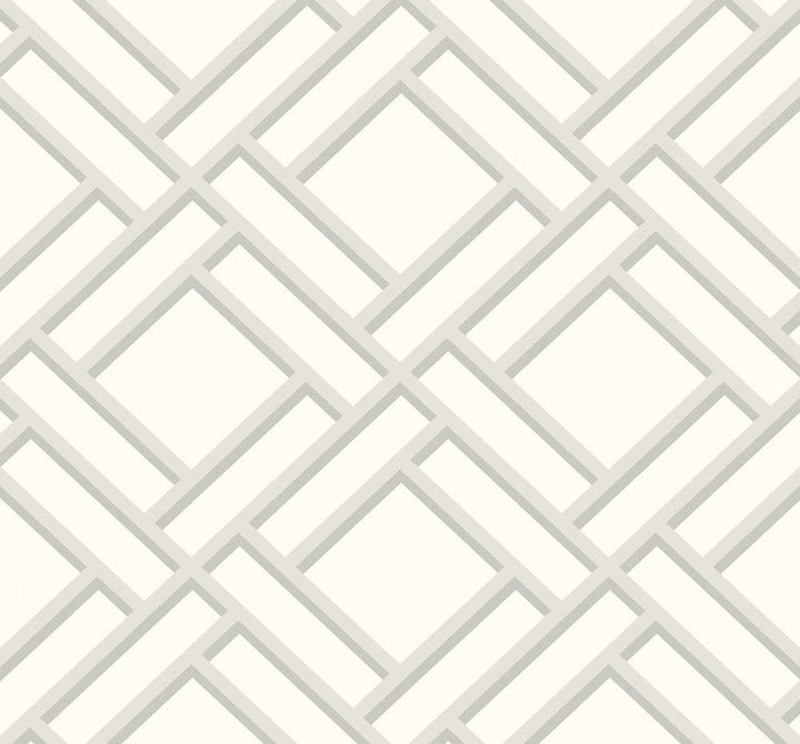 Block Trellis Metallic Silver and Eggshell LN11500 by Lillian August Designer Wallpaper