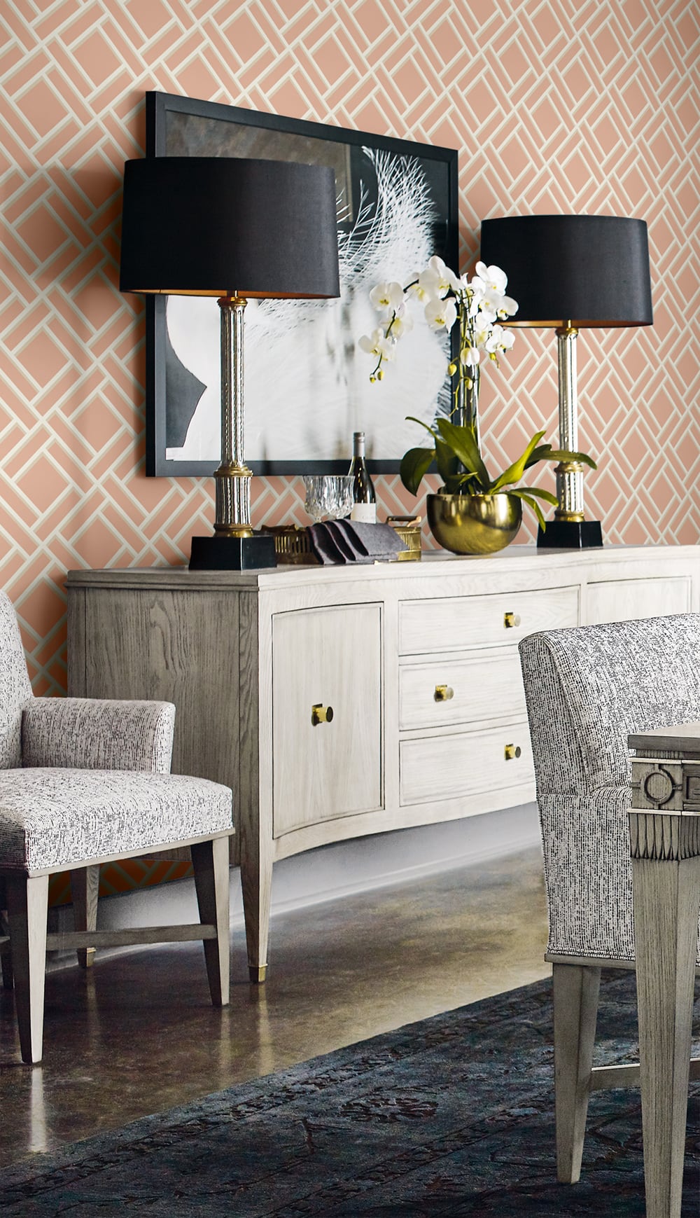 Block Trellis Melon and Arrowroot LN11501 by Lillian August Designer Wallpaper
