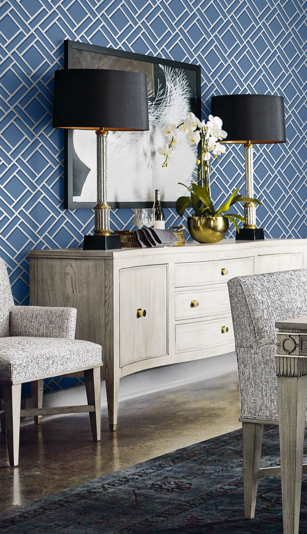 Block Trellis Coastal Blue and Navy LN11502 by Lillian August Designer Wallpaper