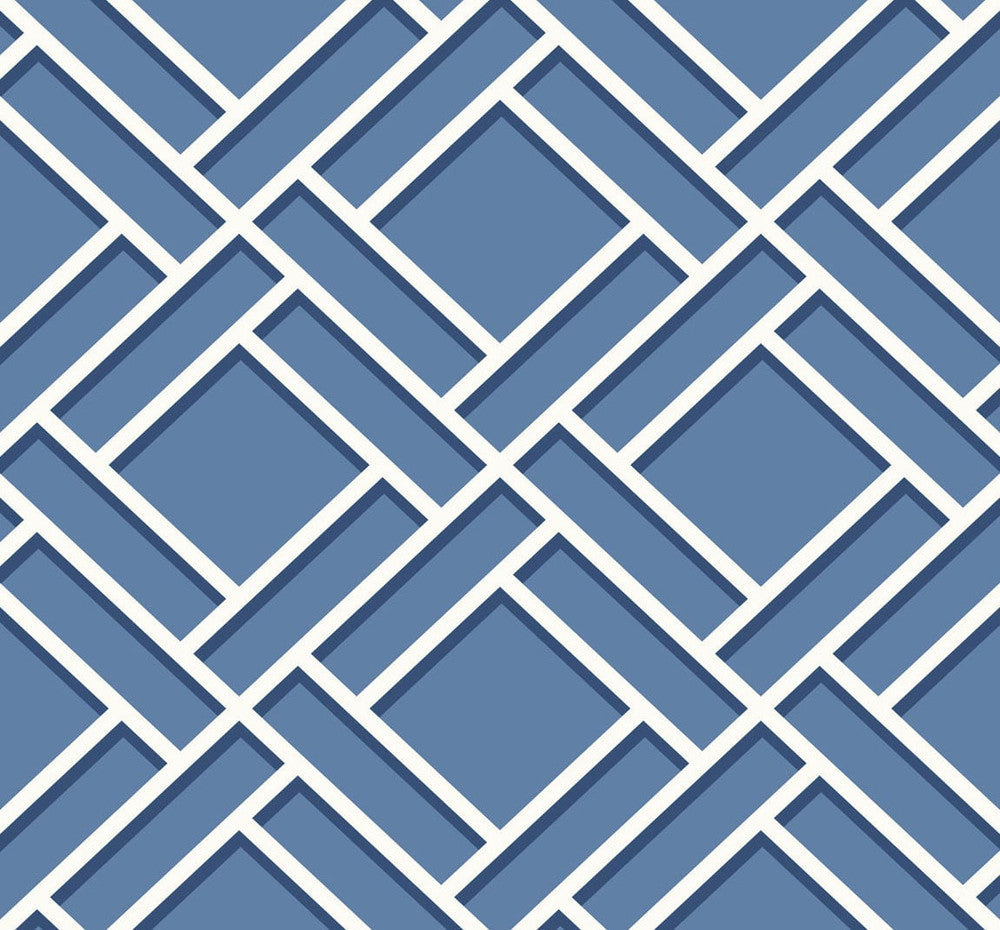 Block Trellis Coastal Blue and Navy LN11502 by Lillian August Designer Wallpaper