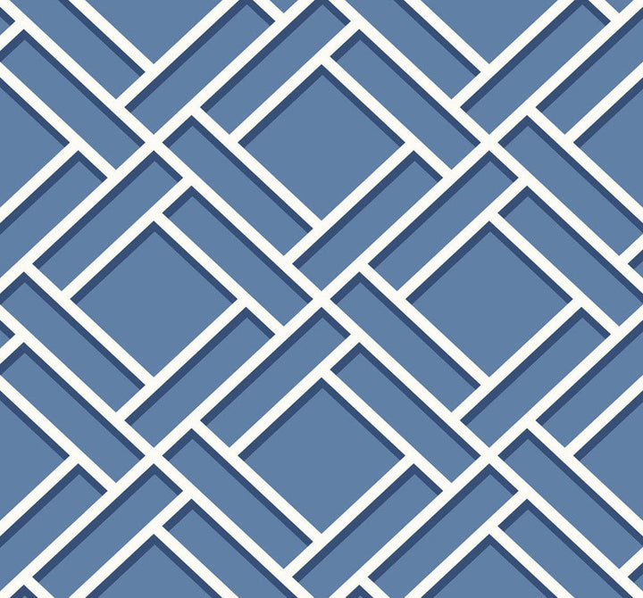 Block Trellis Coastal Blue and Navy LN11502 by Lillian August Designer Wallpaper