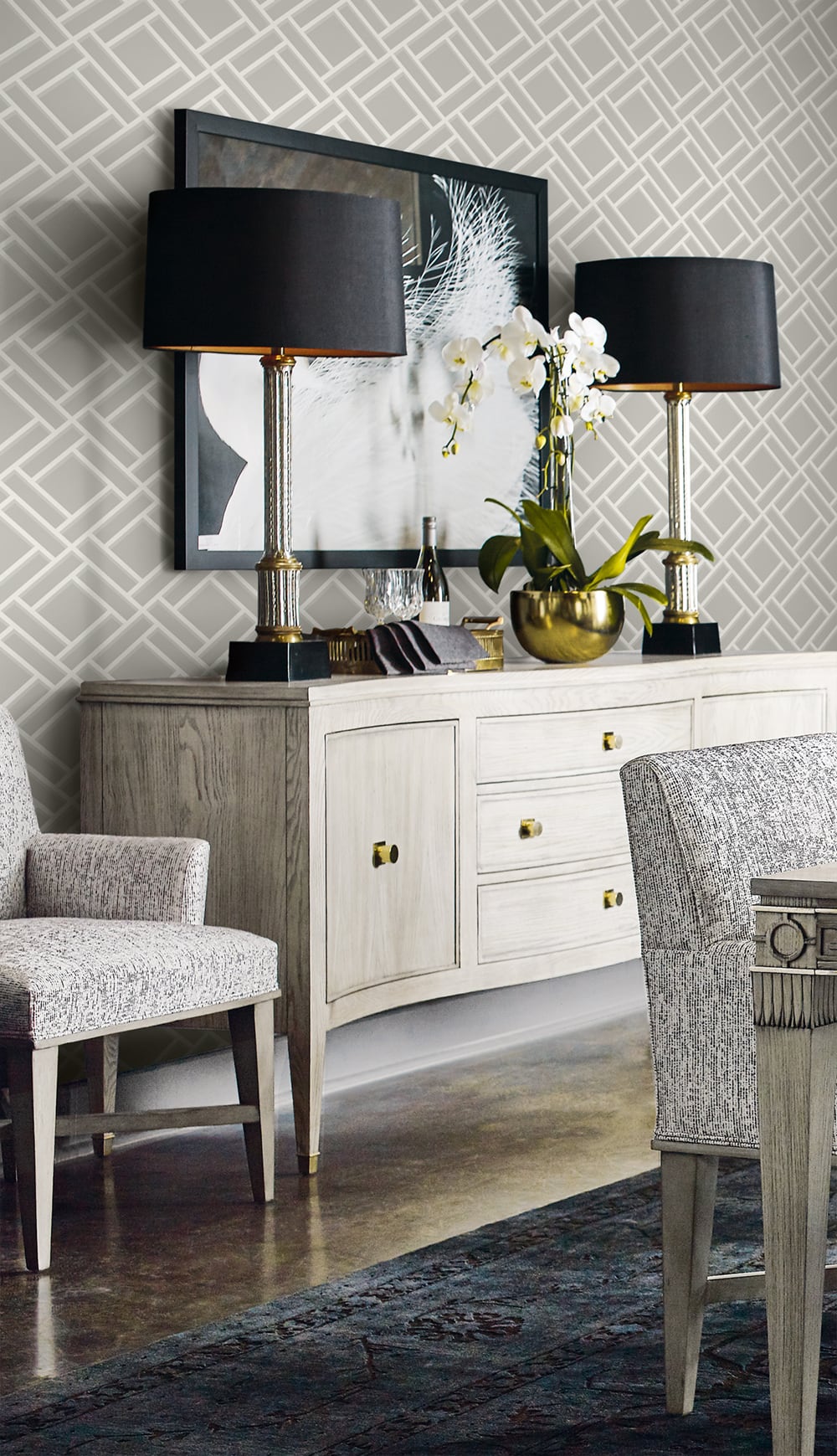 Block Trellis Cove Gray and Fog LN11508 by Lillian August Designer Wallpaper