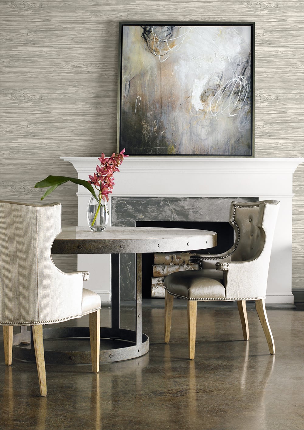 Washed Shiplap Embossed Vinyl Dove Gray LN11607 by Lillian August Designer Wallpaper