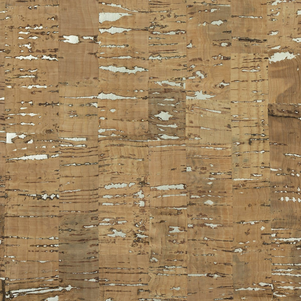 Cork Honey Brown & Metallic Silver LN11849 by Lillian August Designer Wallpaper
