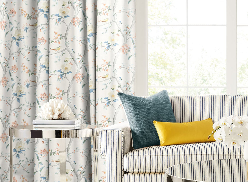 Southport Floral Trail Fabric Eggshell, Melon, and Carolina Blue LN11901F by Lillian August Designer Fabric