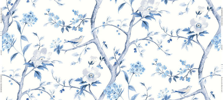 Southport Floral Trail Fabric Eggshell and Blue Shale LN11902F by Lillian August Designer Fabric