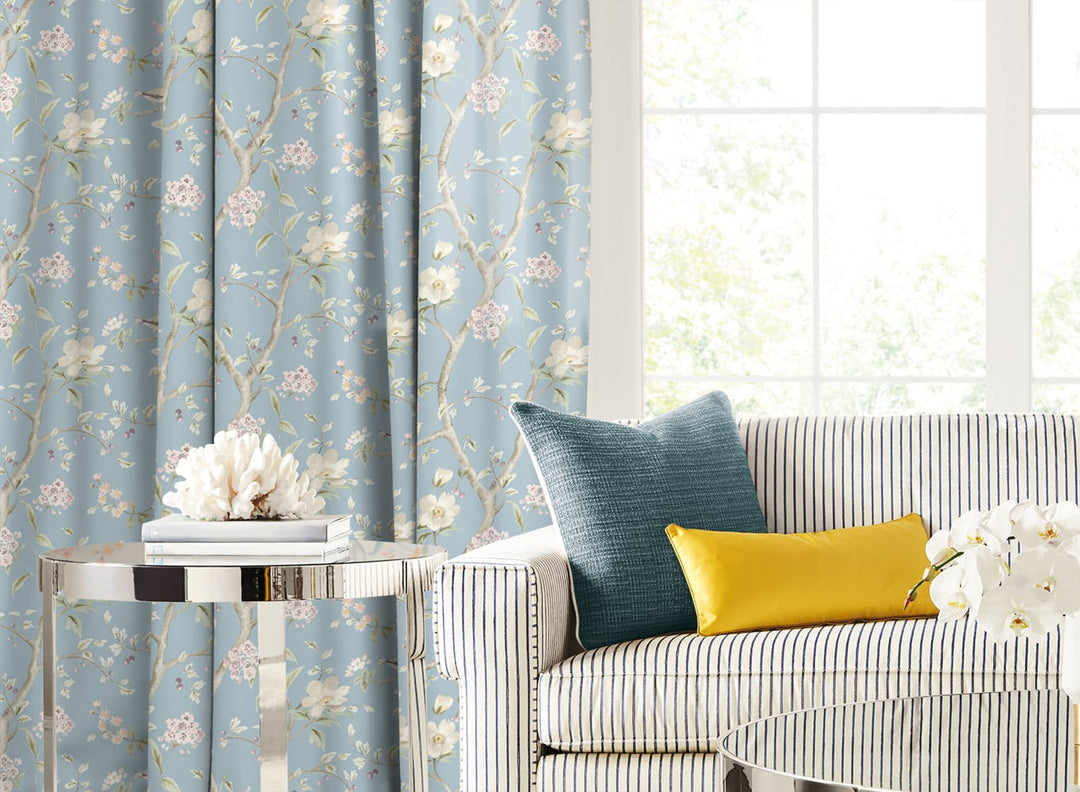 Southport Floral Trail Fabric Sky Blue and Arrowroot LN11912F by Lillian August Designer Fabric