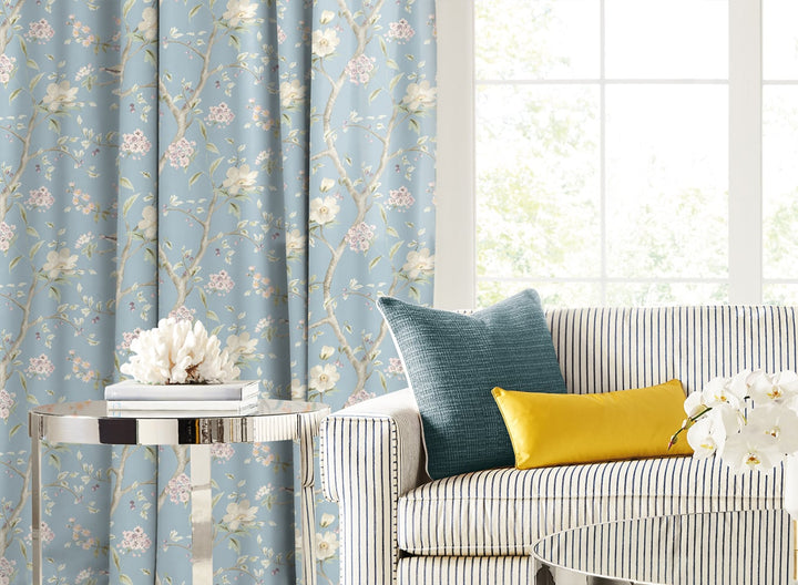 Southport Floral Trail Fabric Sky Blue and Arrowroot LN11912F by Lillian August Designer Fabric