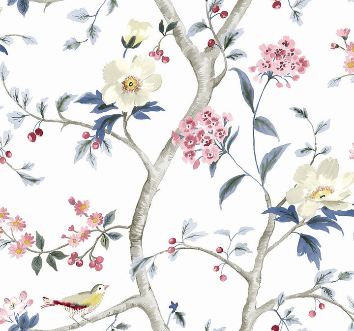 Sparrow Haven Riviera Blue & Berry LN40001 by Lillian August Designer Wallpaper