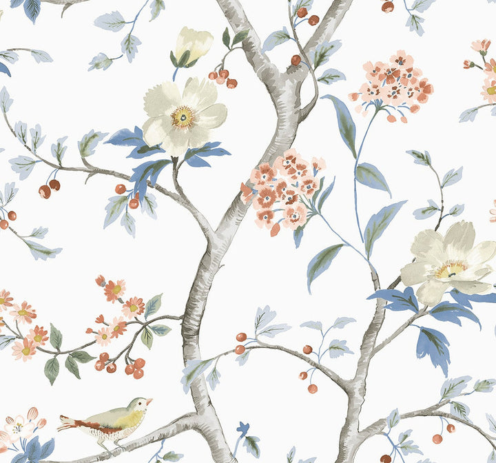 Sparrow Haven Melon & Carolina Blue LN40006 by Lillian August Designer Wallpaper