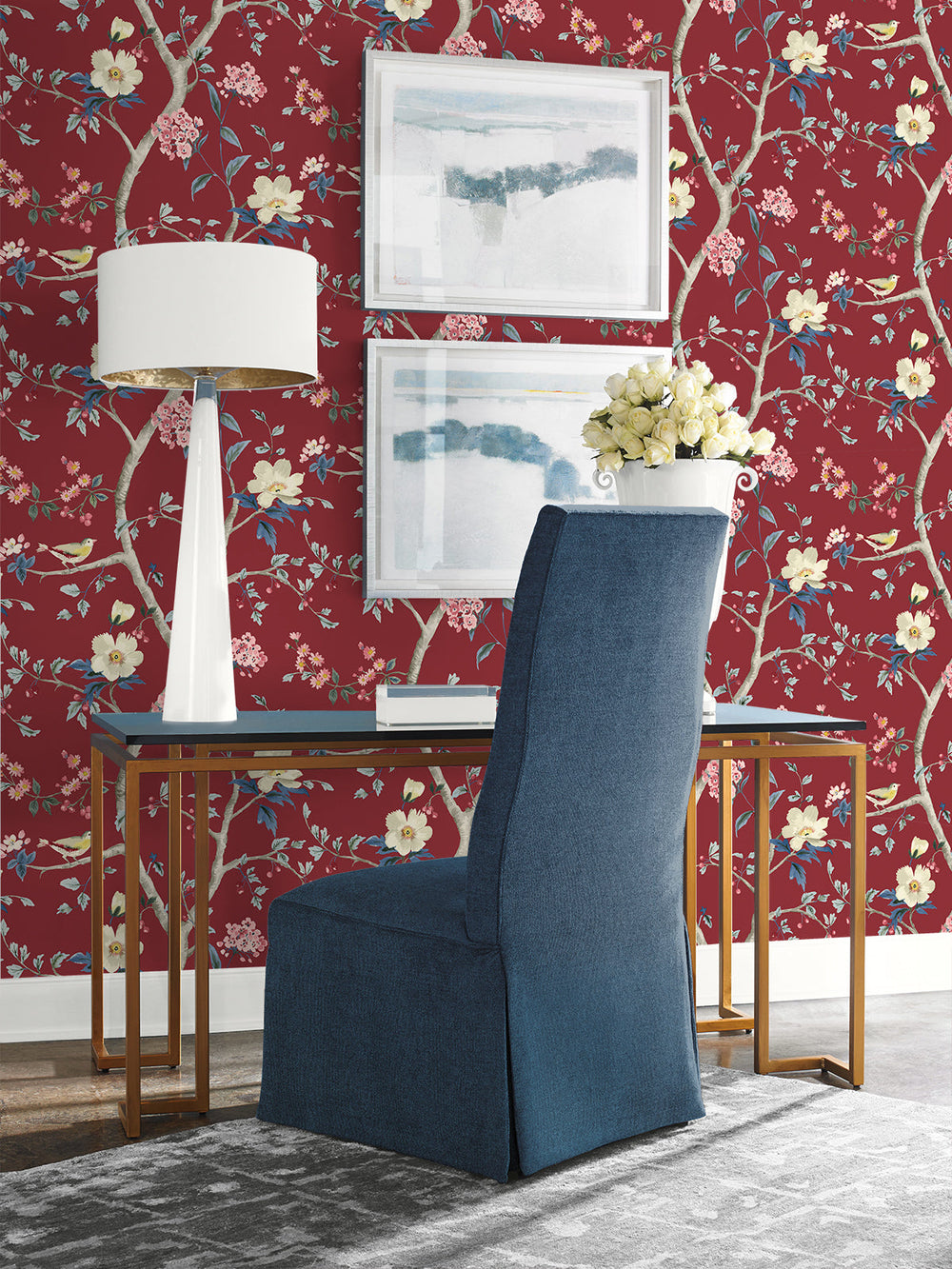 Sparrow Haven Crimson LN40011 by Lillian August Designer Wallpaper