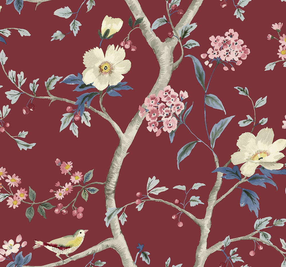 Sparrow Haven Crimson LN40011 by Lillian August Designer Wallpaper