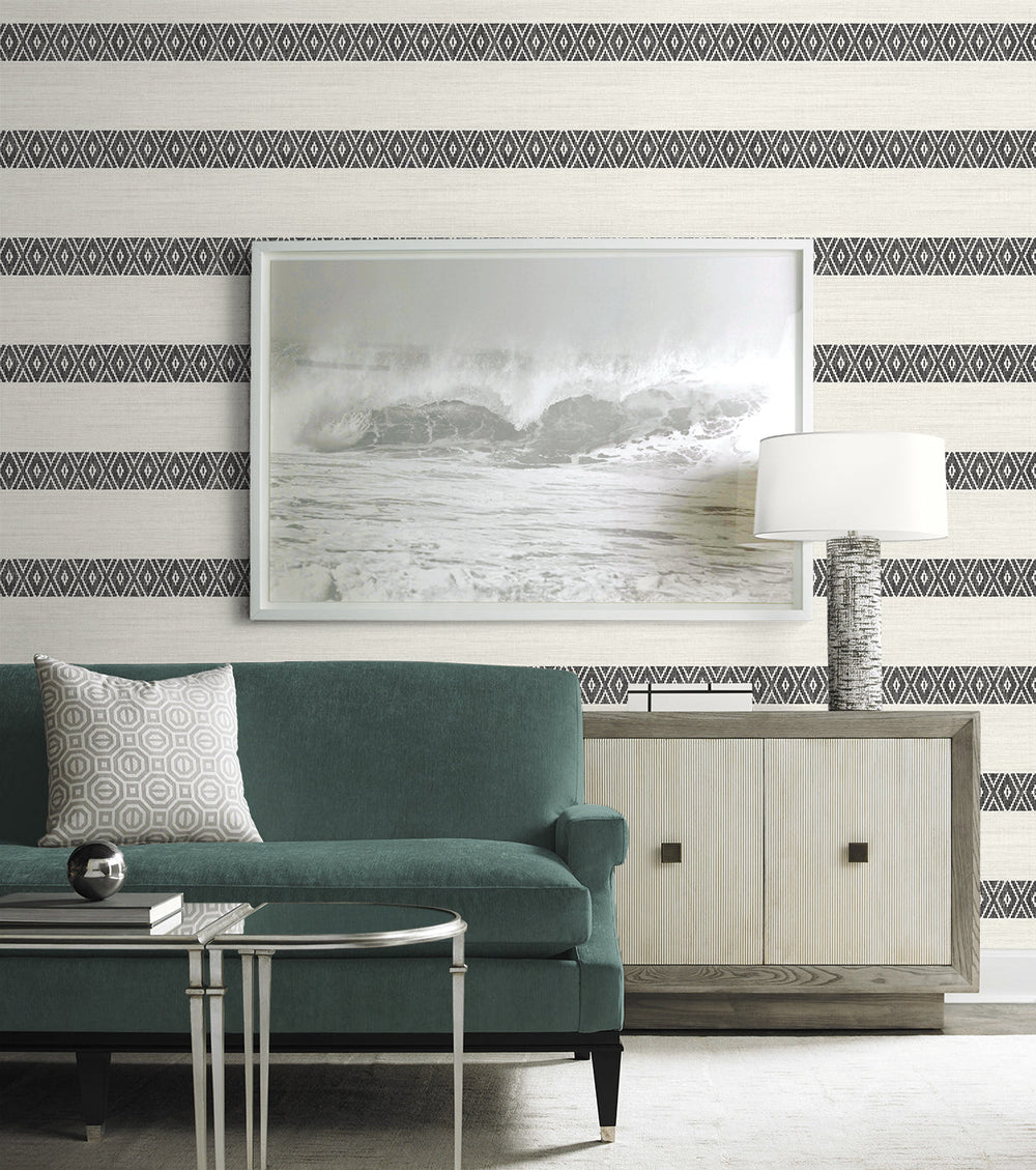 Alani Geo Stripe Charcoal LN40100 by Lillian August Designer Wallpaper