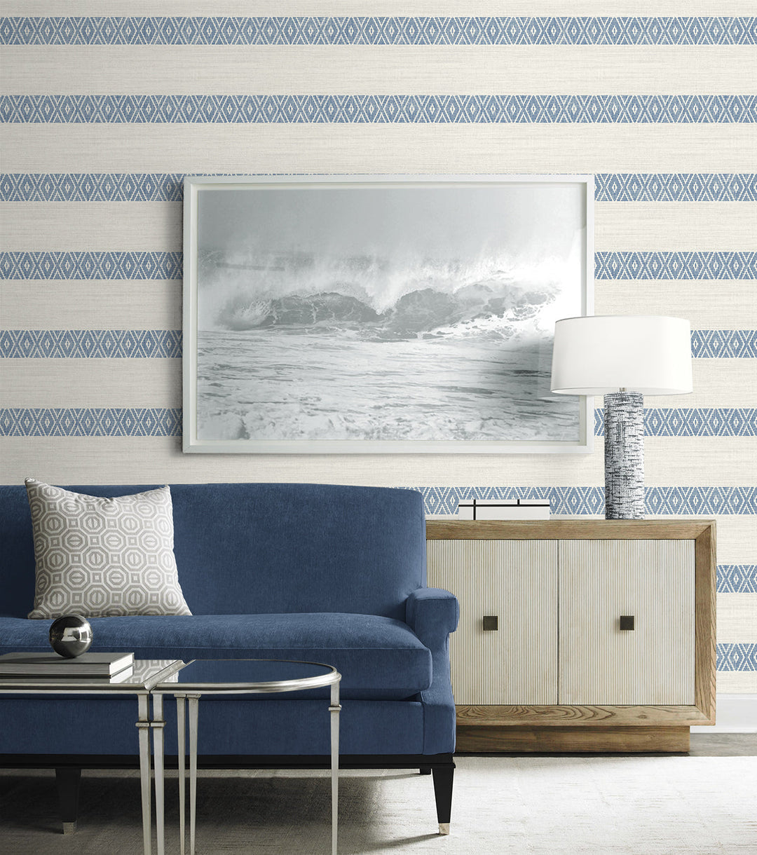 Alani Geo Stripe Blue Bell LN40102 by Lillian August Designer Wallpaper
