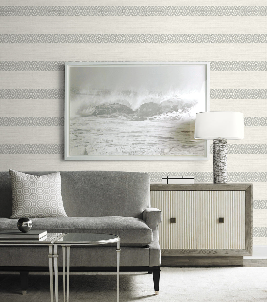 Alani Geo Stripe Fog LN40108 by Lillian August Designer Wallpaper