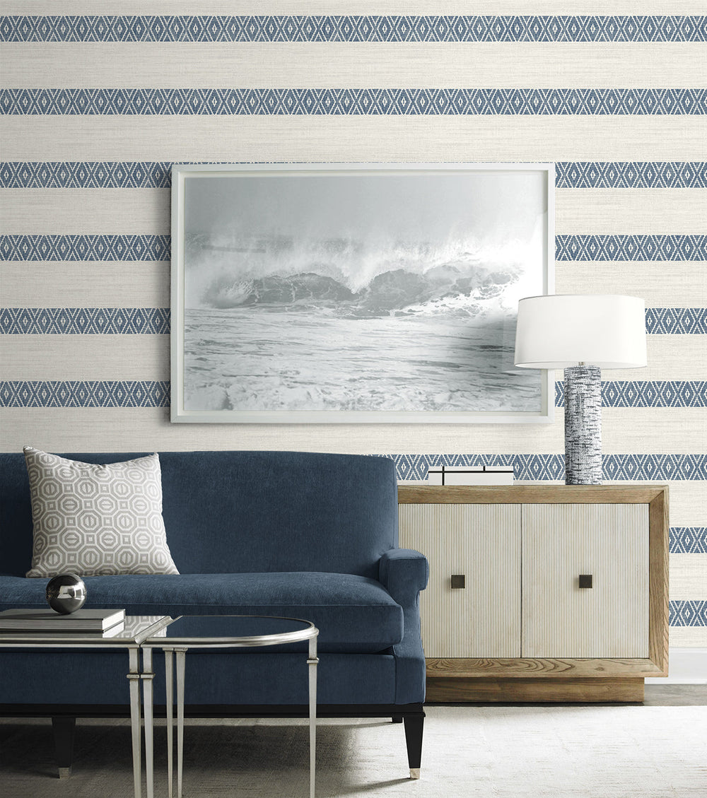 Alani Geo Stripe Nautical Blue LN40112 by Lillian August Designer Wallpaper