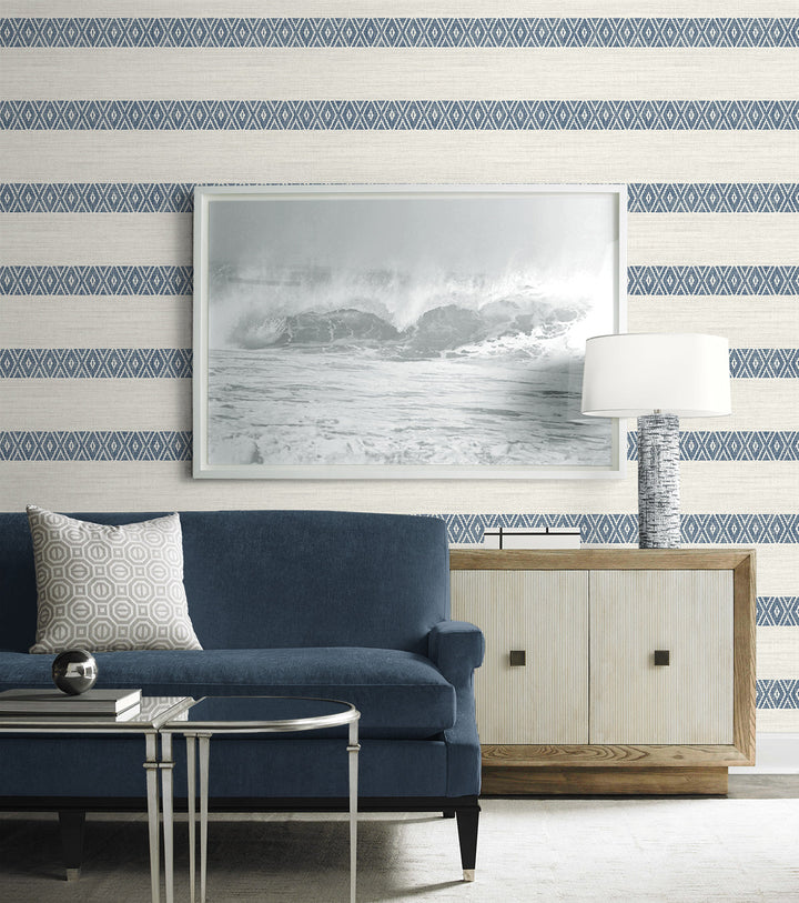 Alani Geo Stripe Nautical Blue LN40112 by Lillian August Designer Wallpaper