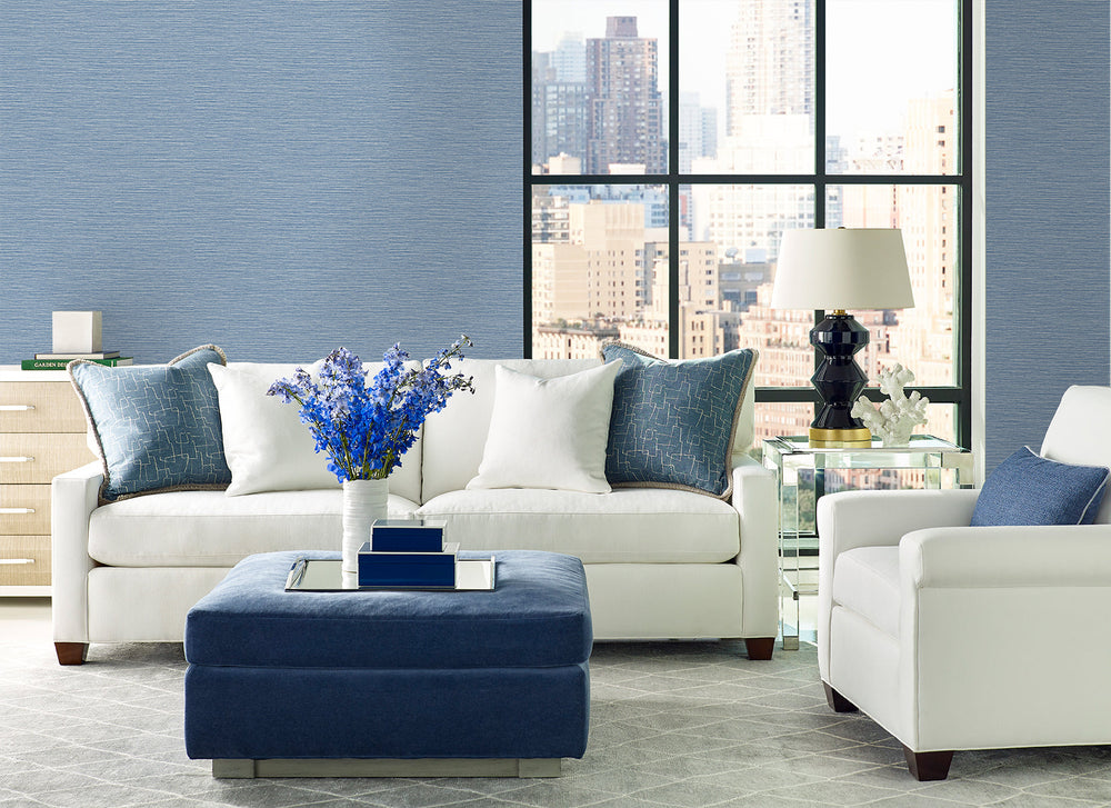 Tiger Island Faux Sisal Riviera Blue LN40422 by Lillian August Designer Wallpaper