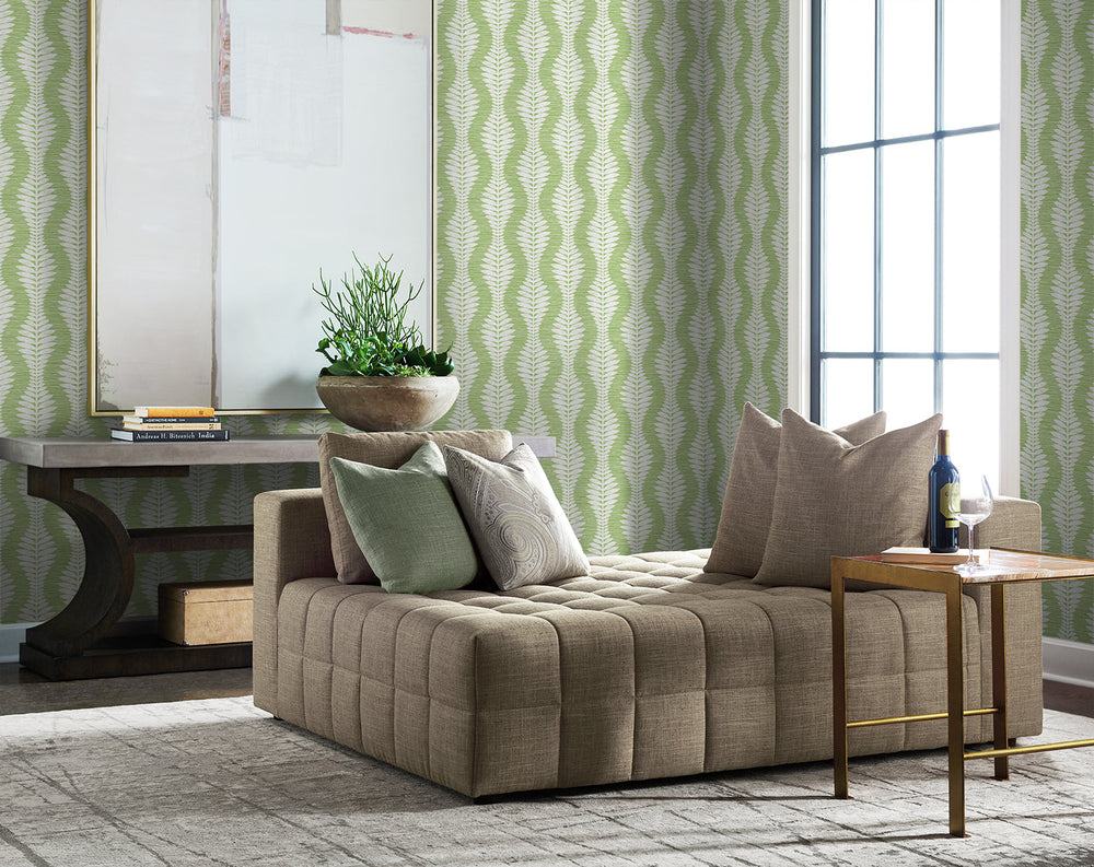 Carina Leaf Ogee Greenery LN40504 by Lillian August Designer Wallpaper