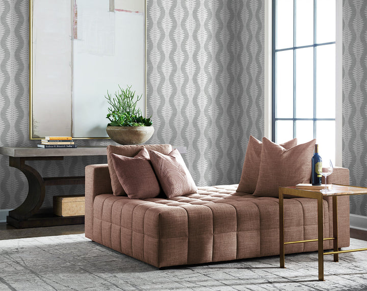 Carina Leaf Ogee Morning Fog LN40508 by Lillian August Designer Wallpaper