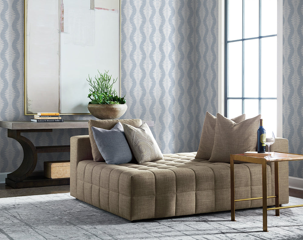 Carina Leaf Ogee Charlotte Blue LN40512 by Lillian August Designer Wallpaper