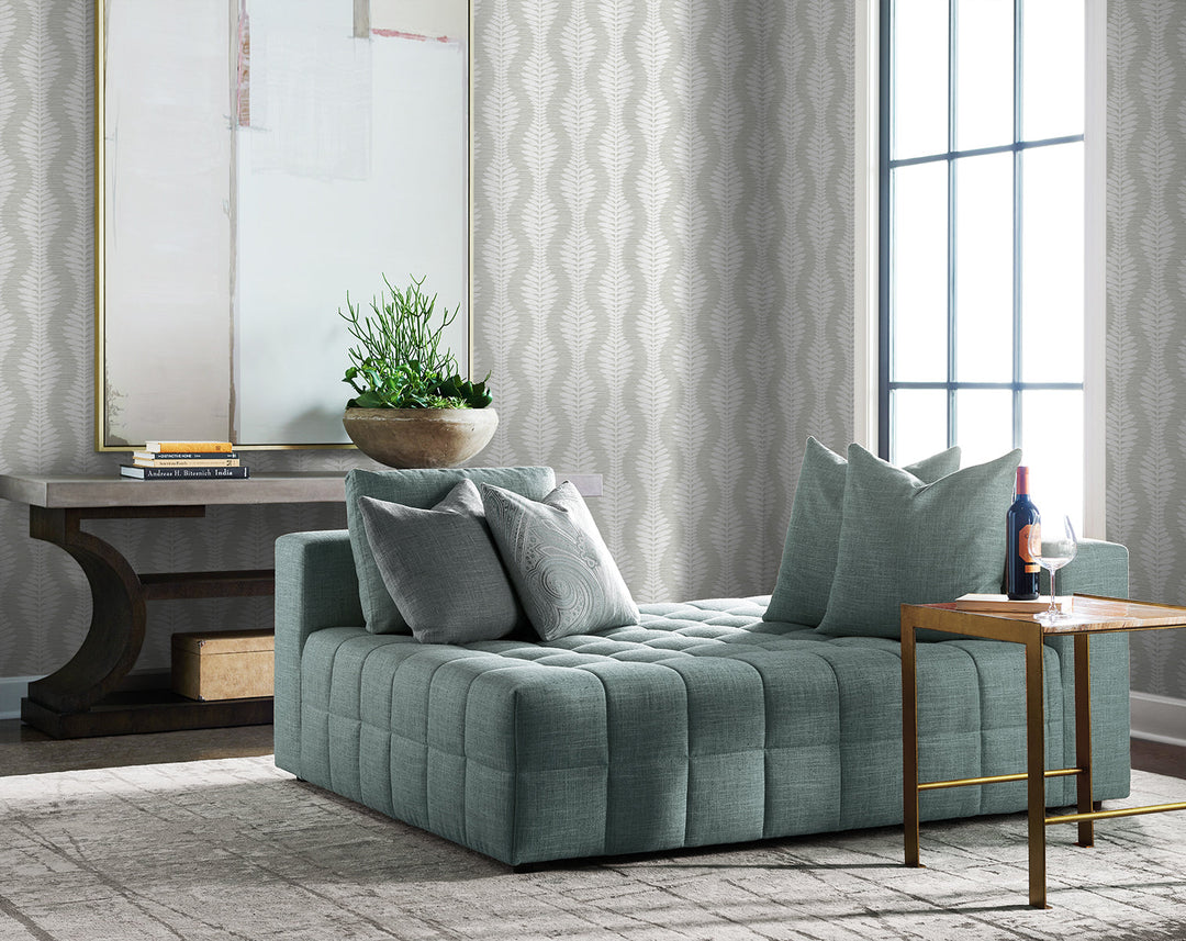 Carina Leaf Ogee Sea Salt LN40518 by Lillian August Designer Wallpaper