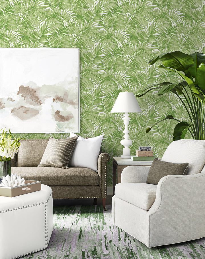 Cordelia Tossed Palms Spring Green LN40704 by Lillian August Designer Wallpaper