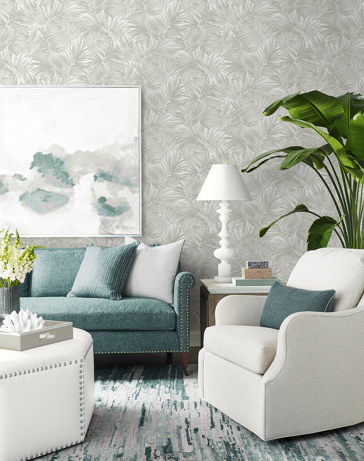 Cordelia Tossed Palms Dove Grey LN40707 by Lillian August Designer Wallpaper