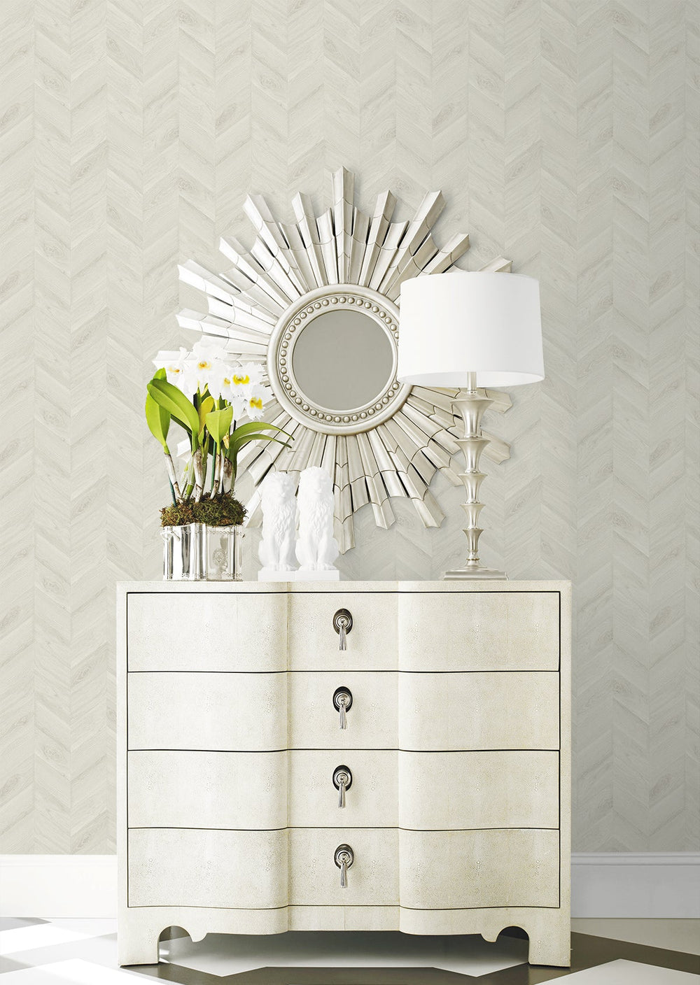 Keone Bay Chevron Pearl Grey LN40805 by Lillian August Designer Wallpaper