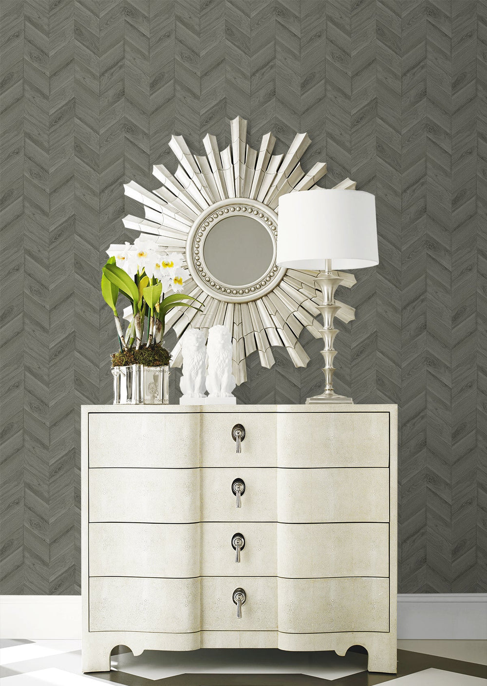 Keone Bay Chevron Harbor Grey LN40808 by Lillian August Designer Wallpaper