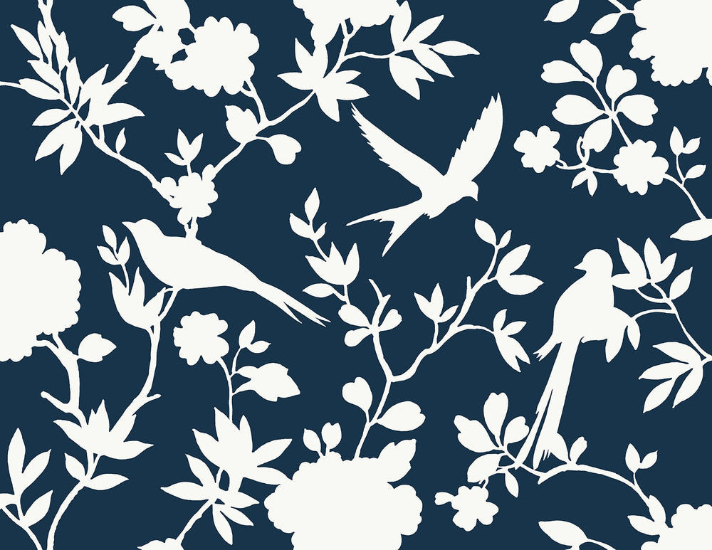 Kauai Bird Toile Denim Blue LN40902 by Lillian August Designer Wallpaper