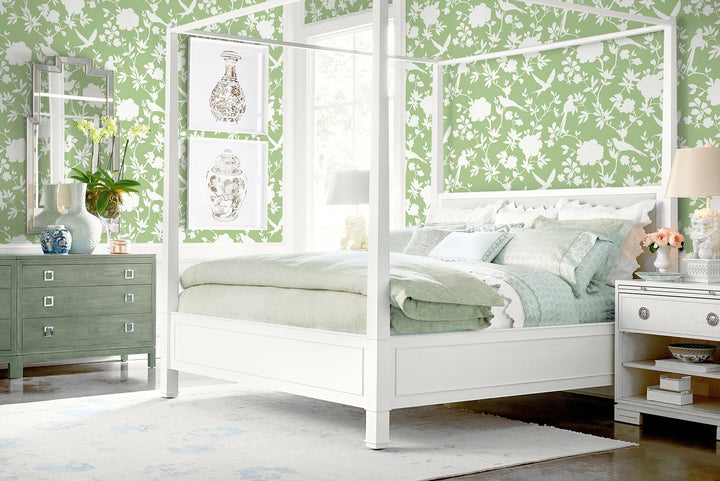 Kauai Bird Toile Seacrest Green LN40904 by Lillian August Designer Wallpaper