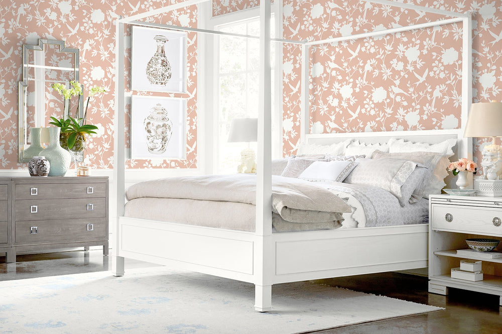 Kauai Bird Toile Peach Petal LN40906 by Lillian August Designer Wallpaper