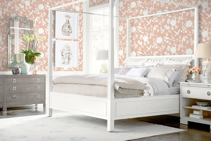 Kauai Bird Toile Peach Petal LN40906 by Lillian August Designer Wallpaper