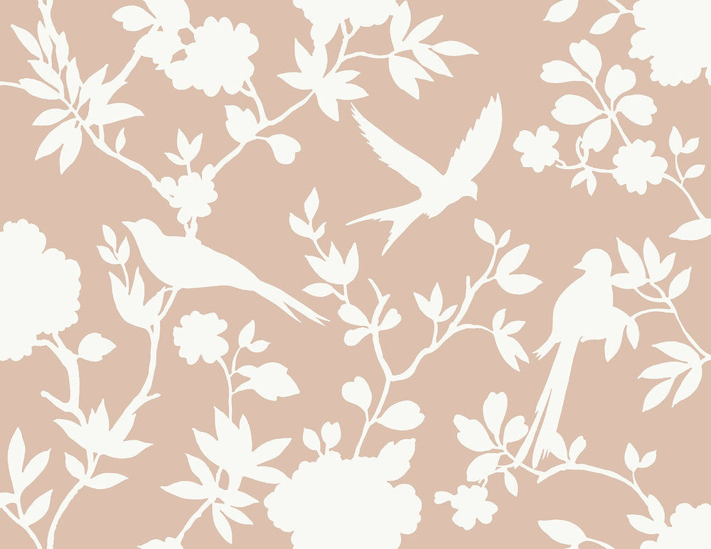 Kauai Bird Toile Peach Petal LN40906 by Lillian August Designer Wallpaper