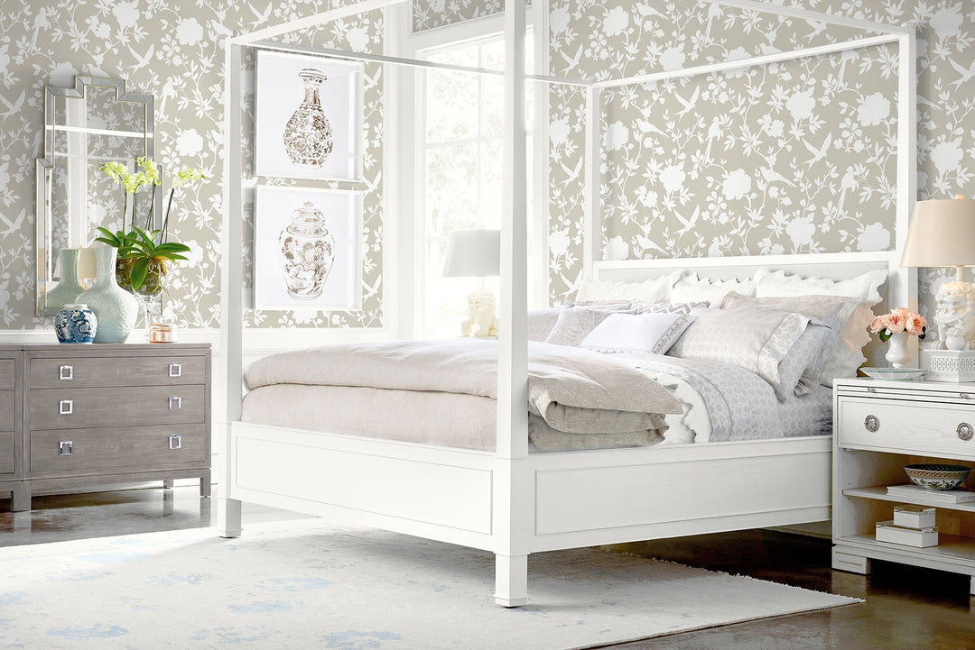 Kauai Bird Toile Argos Grey LN40907 by Lillian August Designer Wallpaper