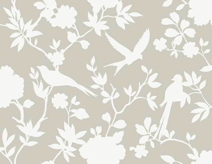 Kauai Bird Toile Argos Grey LN40907 by Lillian August Designer Wallpaper