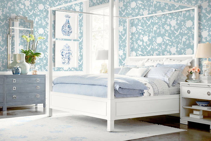 Kauai Bird Toile Hampton Blue LN40912 by Lillian August Designer Wallpaper