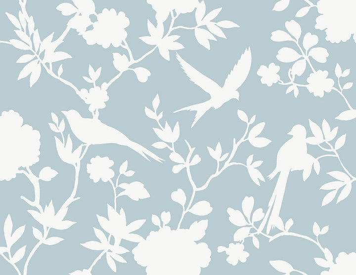 Kauai Bird Toile Hampton Blue LN40912 by Lillian August Designer Wallpaper