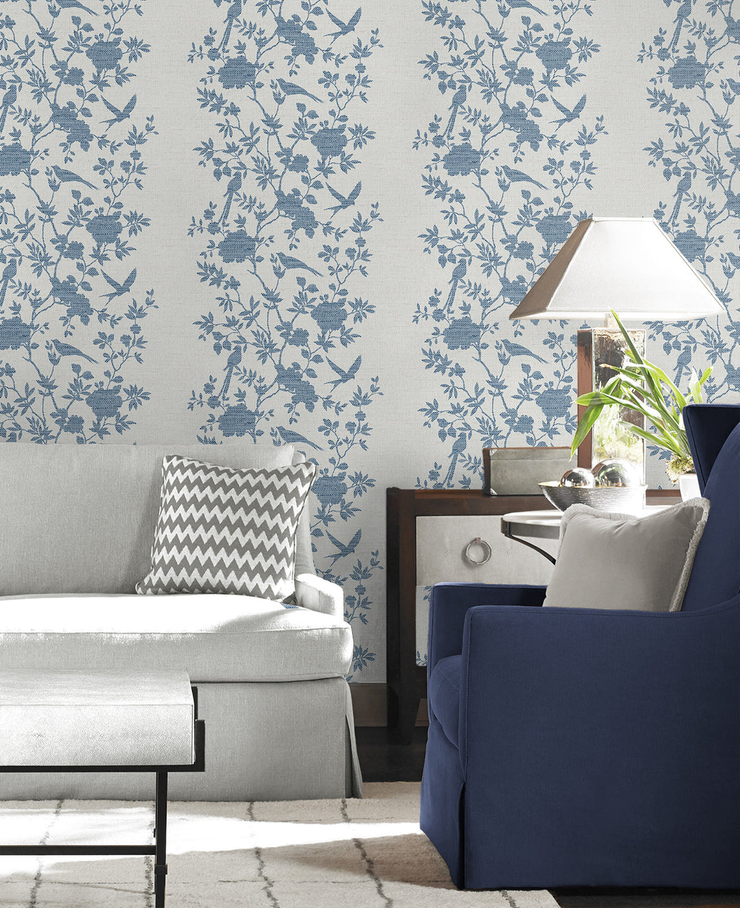 Aloha Bird Trail Denim Blue LN41002 by Lillian August Designer Wallpaper