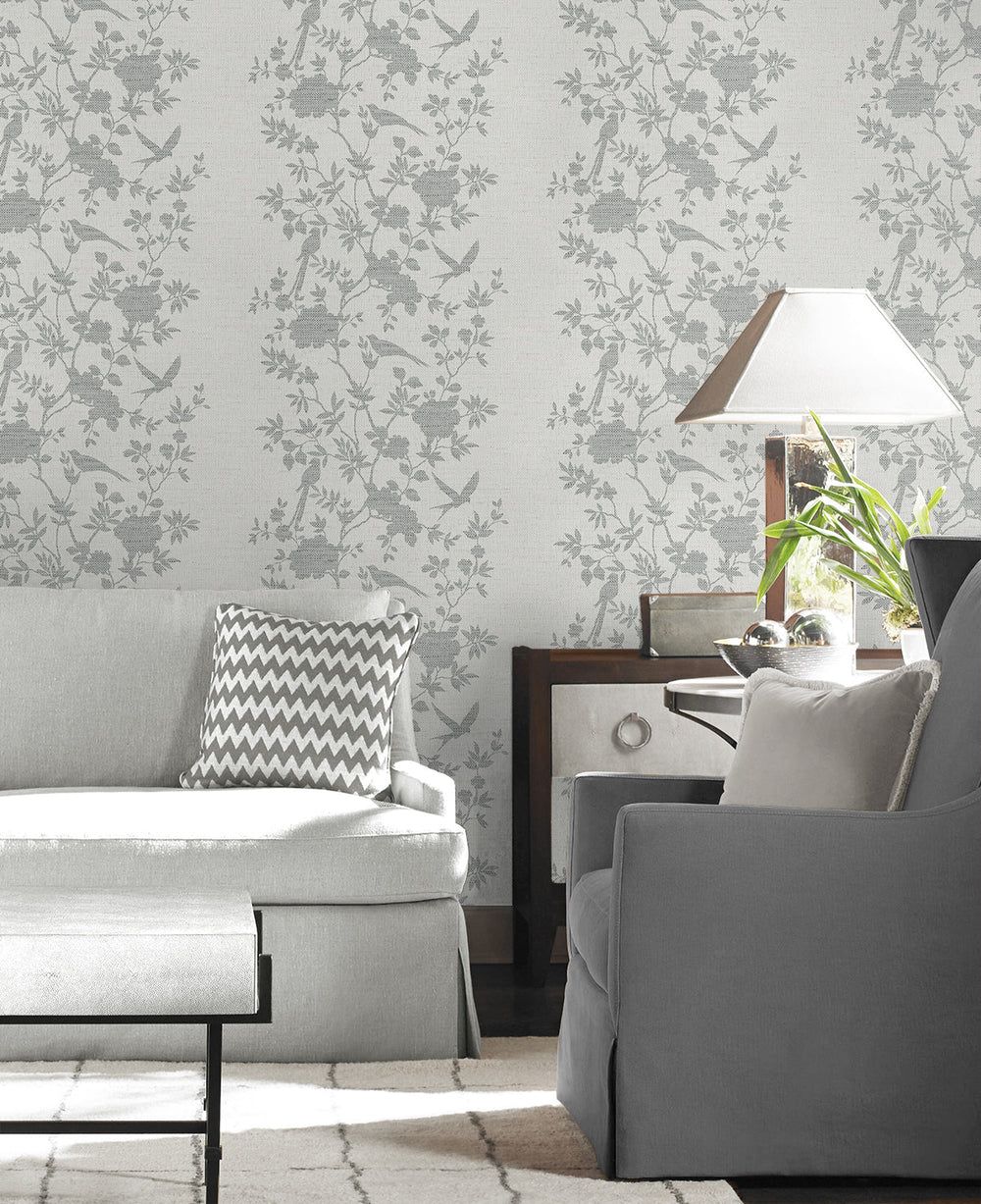 Aloha Bird Trail Heather Grey LN41008 by Lillian August Designer Wallpaper