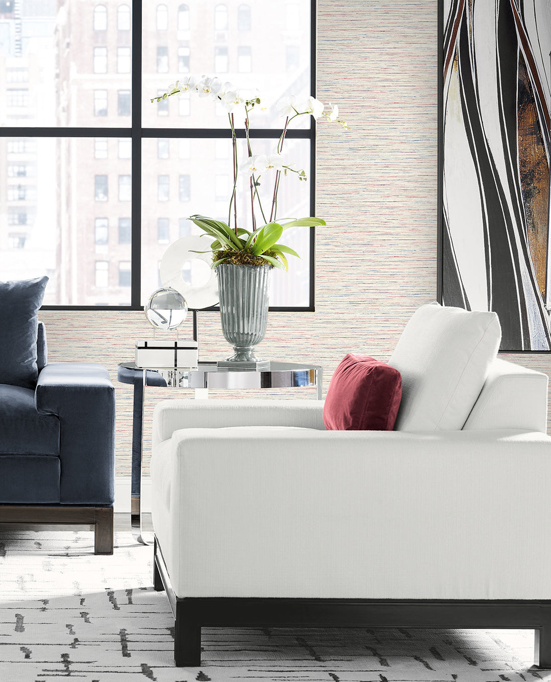 Loe Sanctuary Stria Carmine & Navy LN41101 by Lillian August Designer Wallpaper